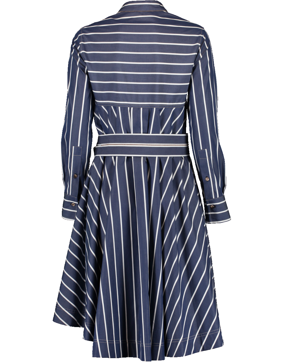 BRUNELLO CUCINELLI-Long Sleeve Belted Stripe Dress-