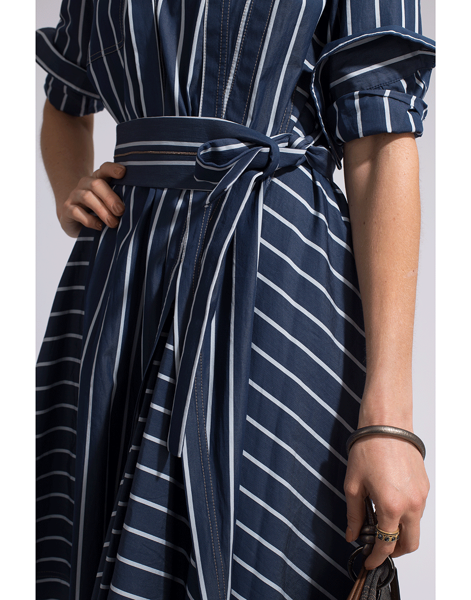 BRUNELLO CUCINELLI-Long Sleeve Belted Stripe Dress-