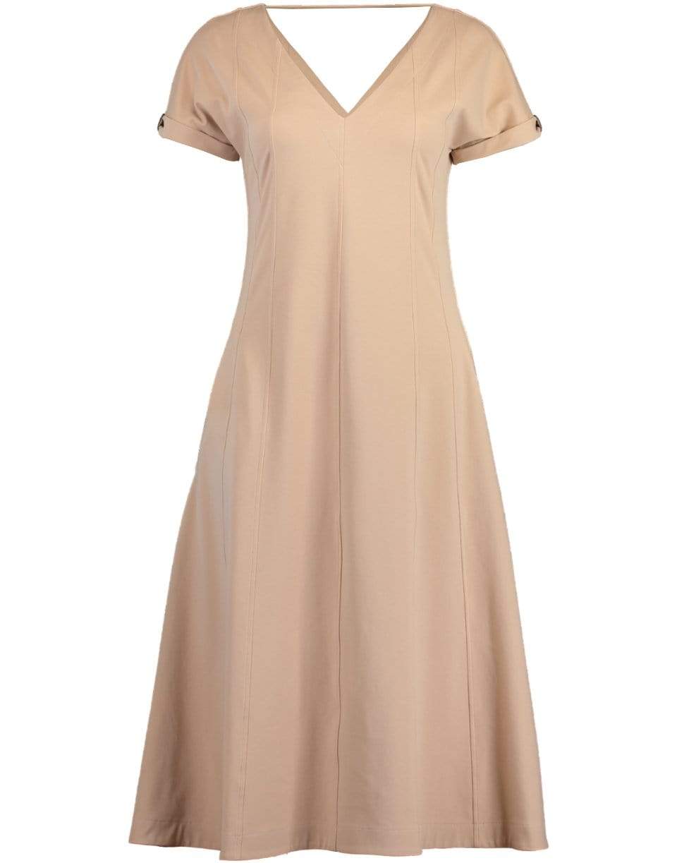 BRUNELLO CUCINELLI-Rolled Sleeve Cotton Stretch Midi Dress-