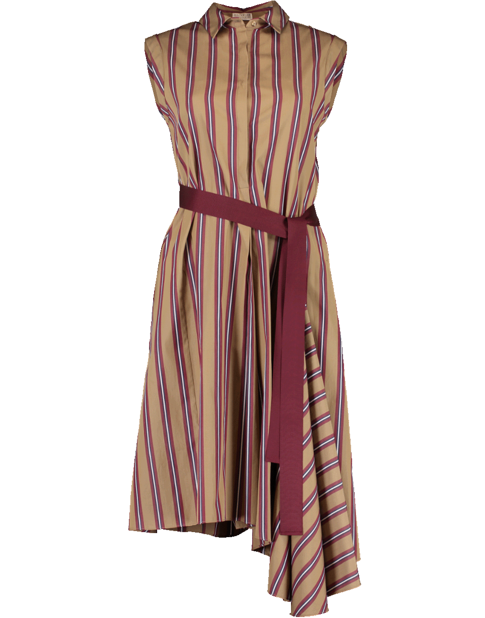 BRUNELLO CUCINELLI-Striped Grosgrain Belt Dress-