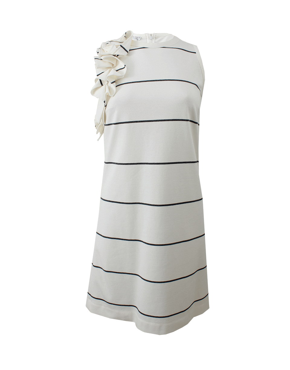 BRUNELLO CUCINELLI-Striped Ruffle Shoulder Dress-