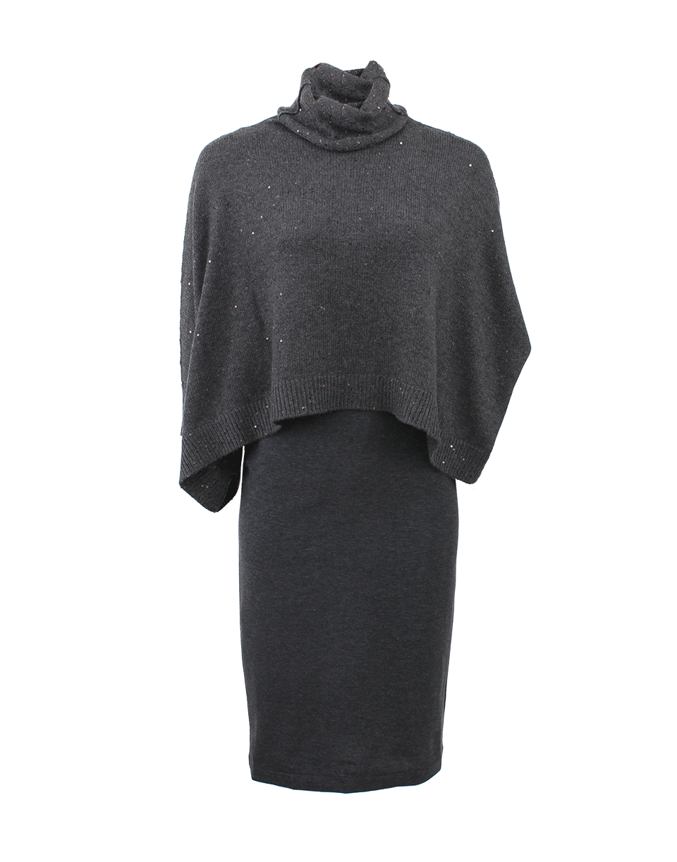 BRUNELLO CUCINELLI-Jersey Fitted Dress With Turtleneck Overlay-