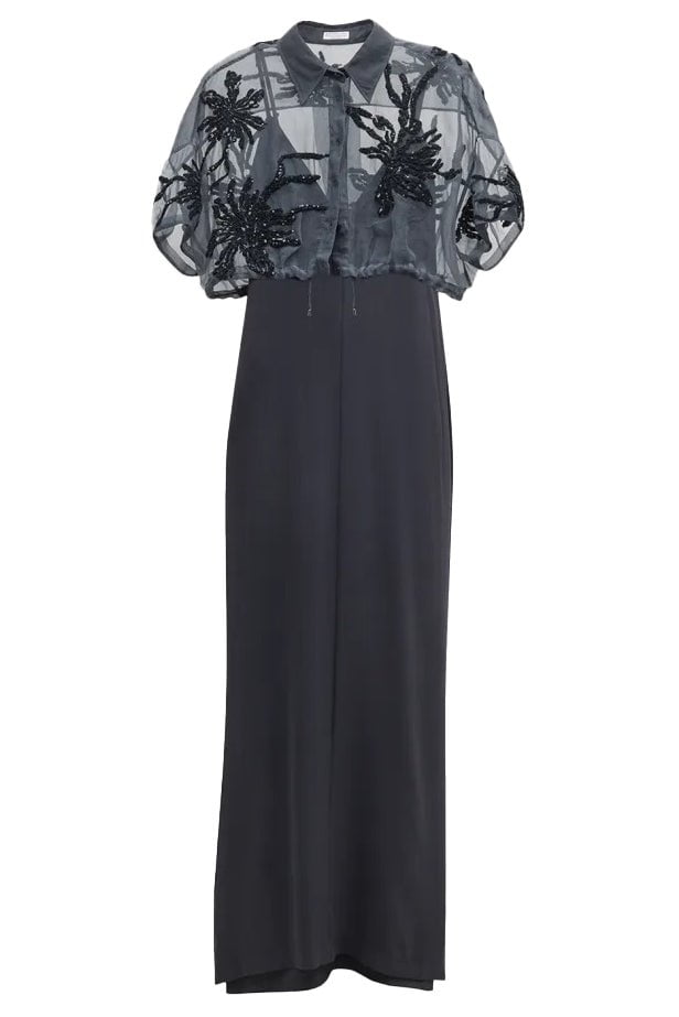 BRUNELLO CUCINELLI-Crystal Embellished Gown-CHARCOAL