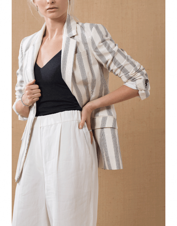 BRUNELLO CUCINELLI-Striped Cotton Paillette Embroidered Blazer-