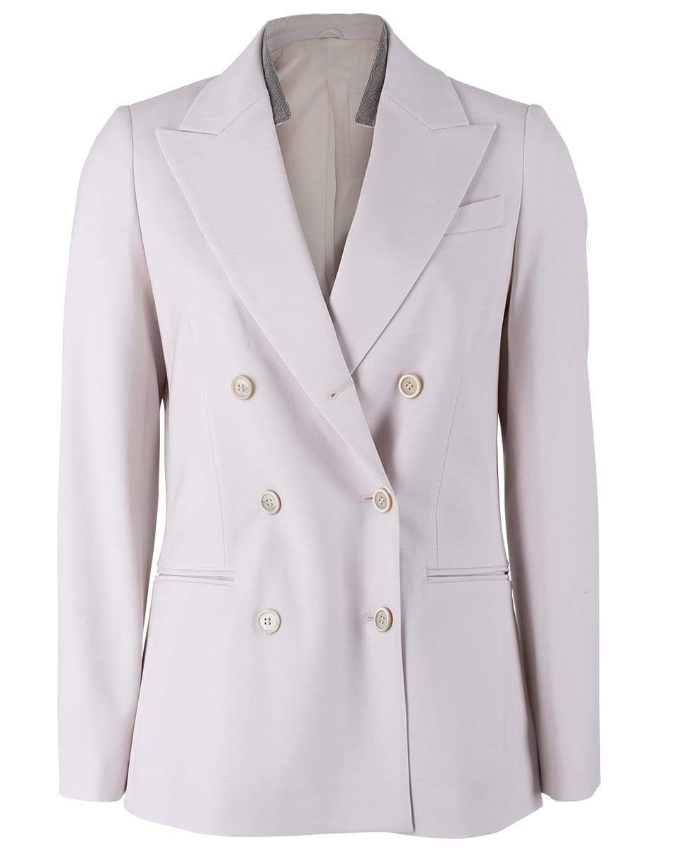 BRUNELLO CUCINELLI-Warm White Double Breasted Couture Monili Collar Detail Jacket-