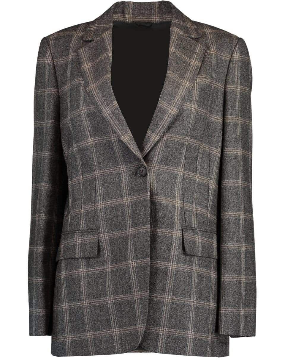Monili and Hematite Brooch Check Flannel Jacket CLOTHINGJACKETBLAZERS BRUNELLO CUCINELLI   