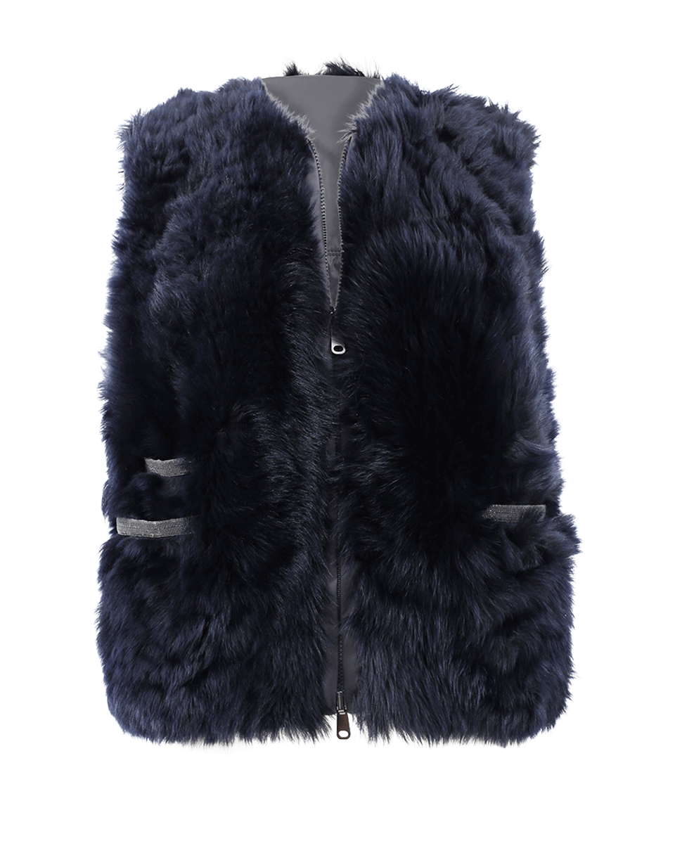 BRUNELLO CUCINELLI-Reversible Shearling Fur Vest-NAVY