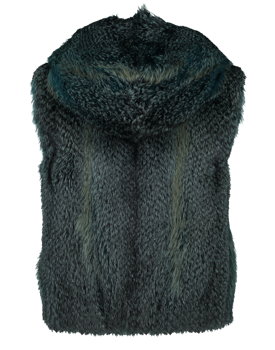 BRUNELLO CUCINELLI-Fox Fur Reversible Hooded Vest-PEACOCK