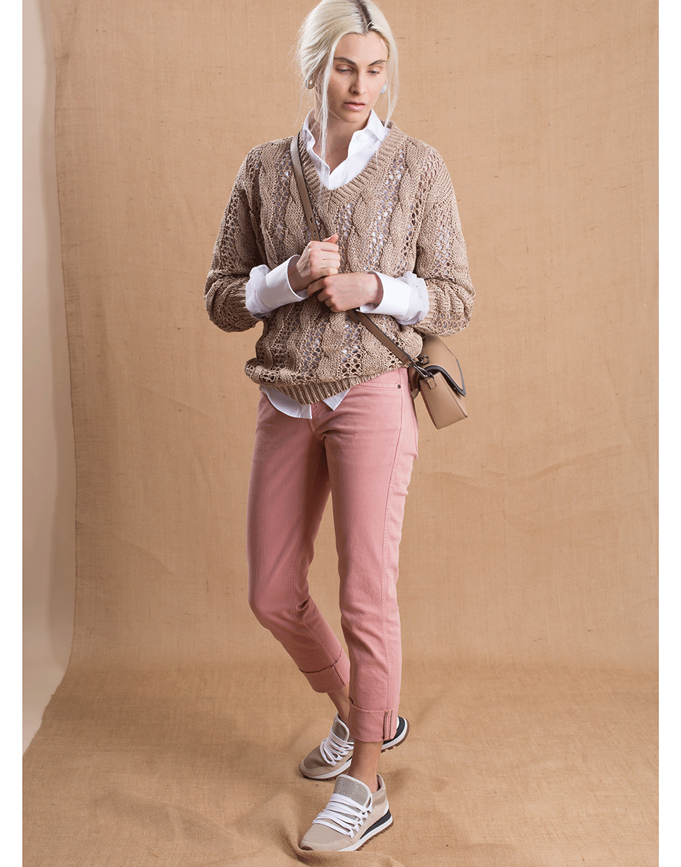 BRUNELLO CUCINELLI-Pink Cuffed Garment Dyed Jean-