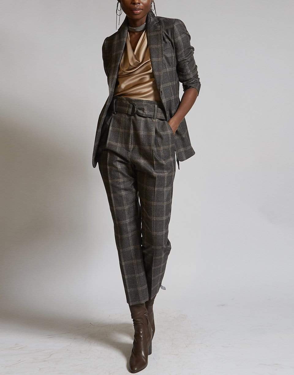 BRUNELLO CUCINELLI-Belted Plaid Wool Pant-