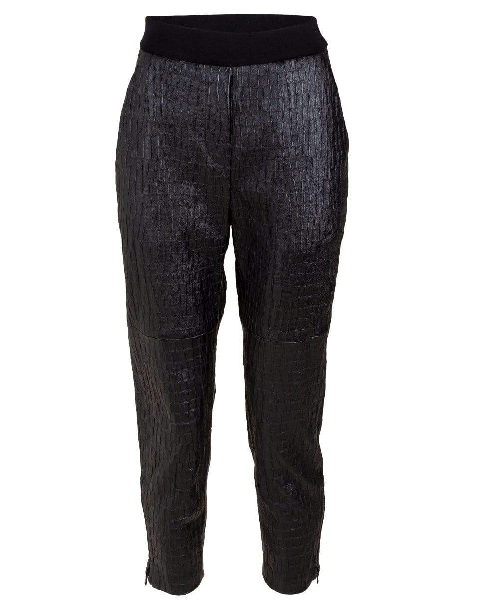 BRUNELLO CUCINELLI-Black Cotton Waistband Embossed Leather Joggers-