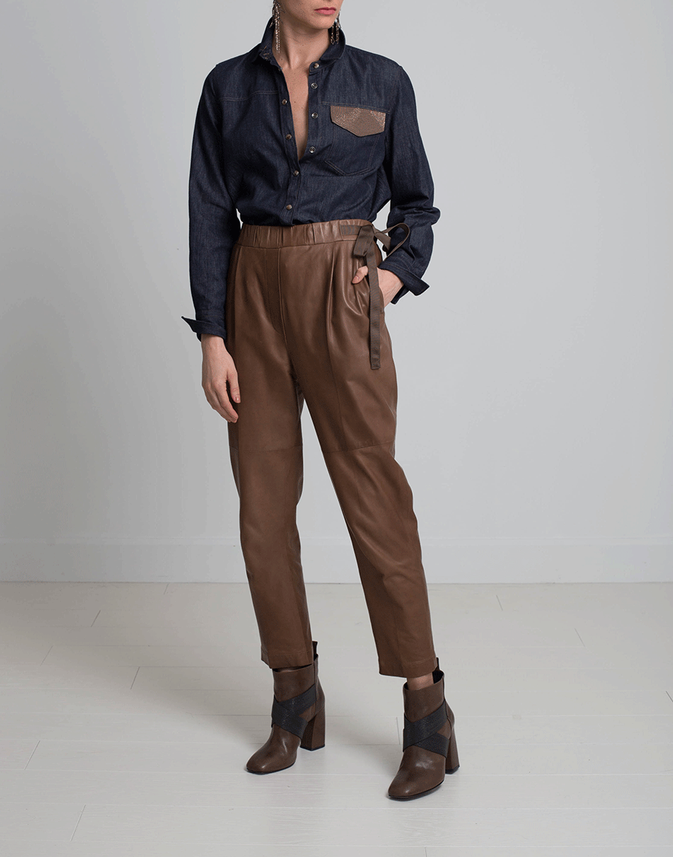 BRUNELLO CUCINELLI-Leather Pull On Pant-