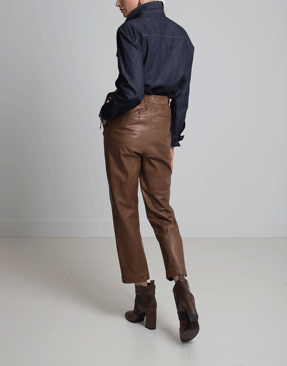 BRUNELLO CUCINELLI-Leather Pull On Pant-