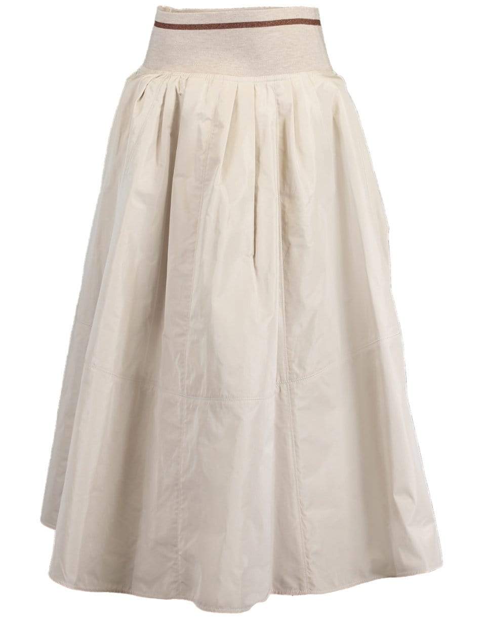 BRUNELLO CUCINELLI-Stone Taffeta and Jersey Striped Waistband Skirt-