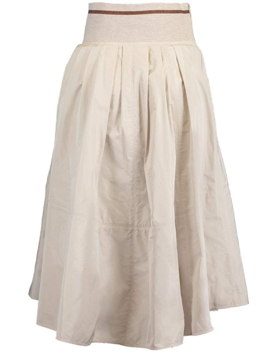 BRUNELLO CUCINELLI-Stone Taffeta and Jersey Striped Waistband Skirt-