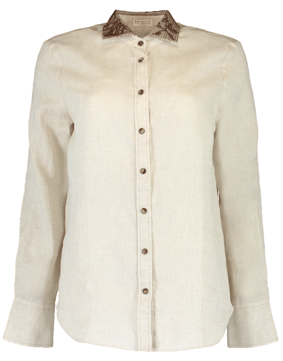 Embroidered Linen Western Blouse CLOTHINGTOPBLOUSE BRUNELLO CUCINELLI   