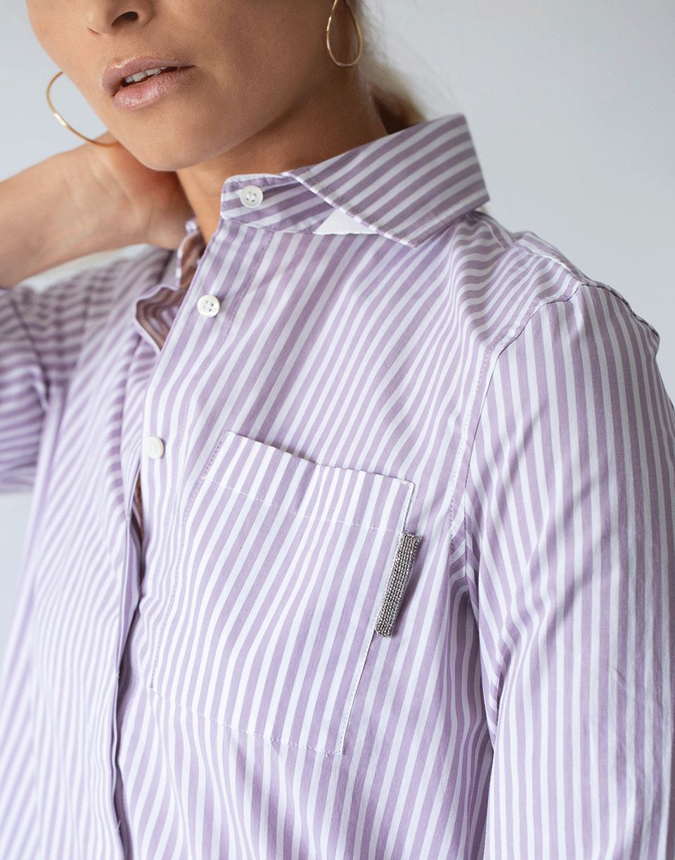 BRUNELLO CUCINELLI-Iris Cotton Poplin Stripe Shirt-