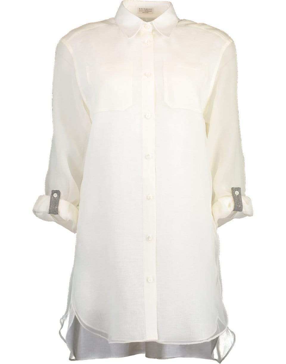 BRUNELLO CUCINELLI-White Linen Shirt with Organza Overlay-