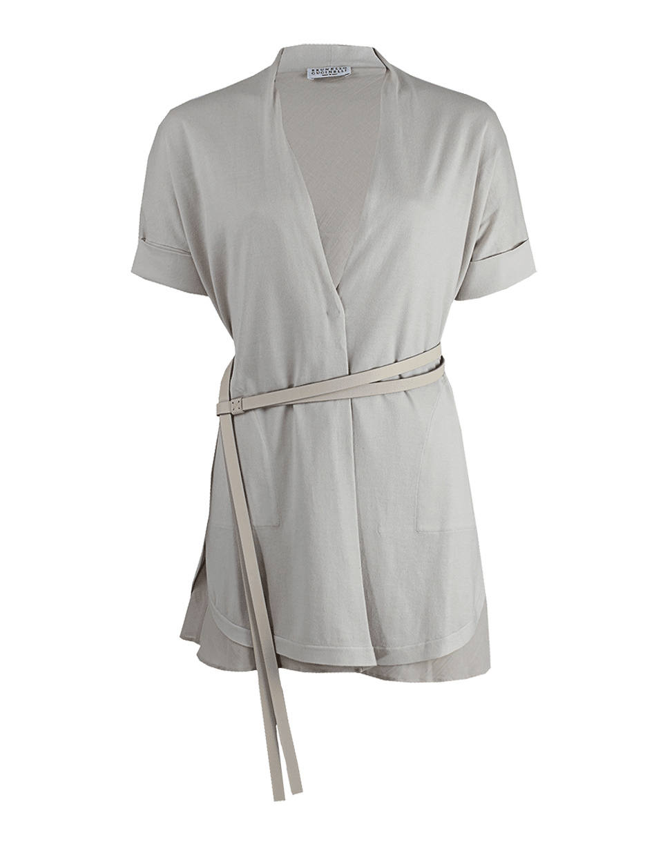 BRUNELLO CUCINELLI-Short Sleeve Cotton Cardigan with Belt-GESC2215