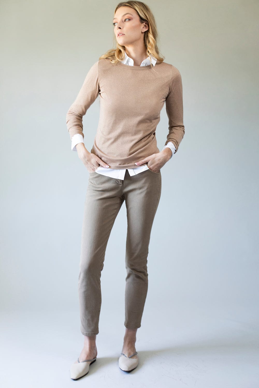 BRUNELLO CUCINELLI-Long Sleeve Crewneck Lurex Tee-