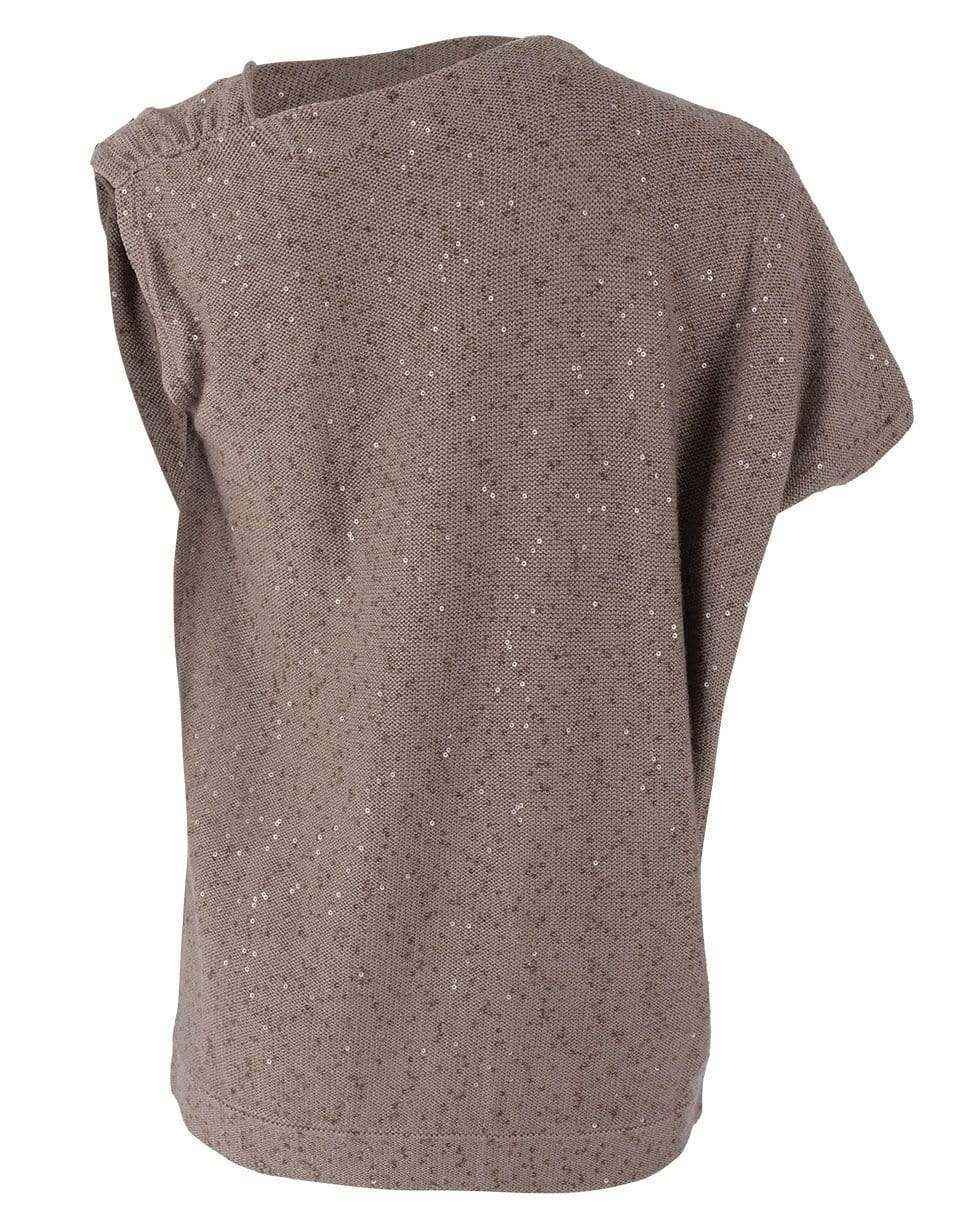 BRUNELLO CUCINELLI-Visone Shoulder Twist Cashmere Silk Paillette Knit Top-