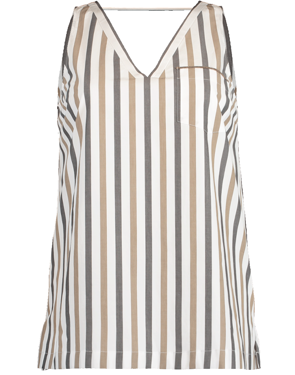 Cotton Poplin Stripe V-Neck Top CLOTHINGTOPMISC BRUNELLO CUCINELLI   