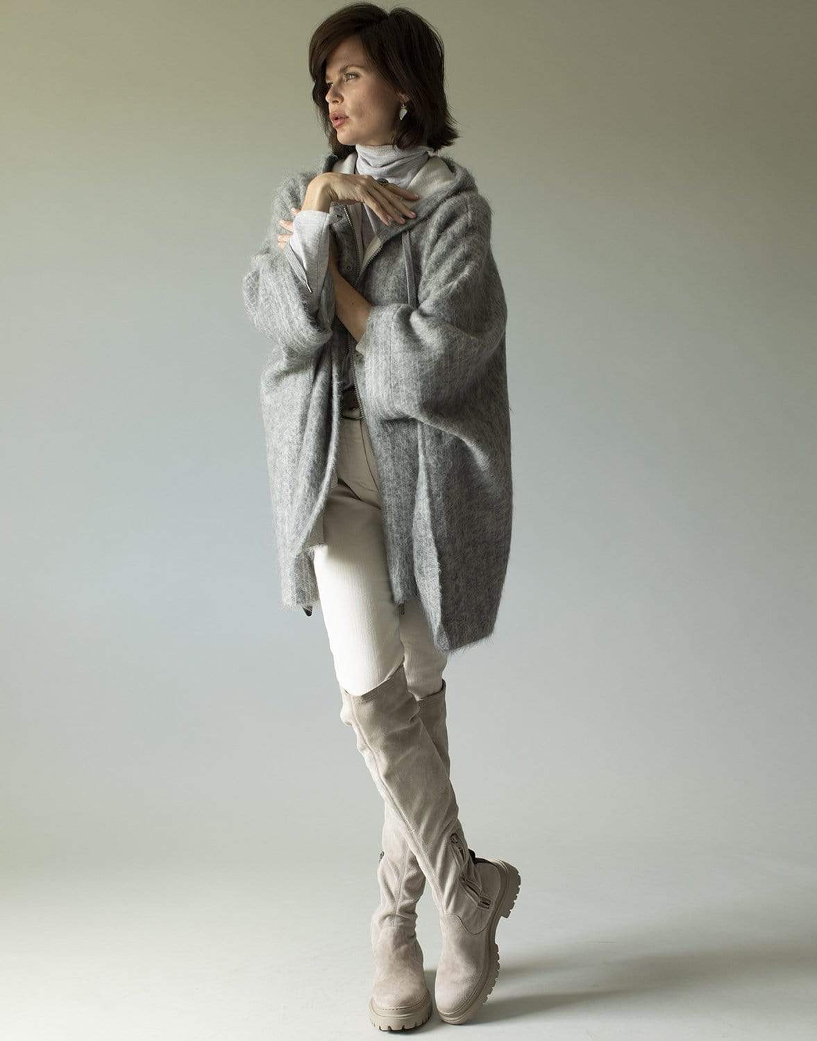 BRUNELLO CUCINELLI-Wool Mohair Hooded Poncho-