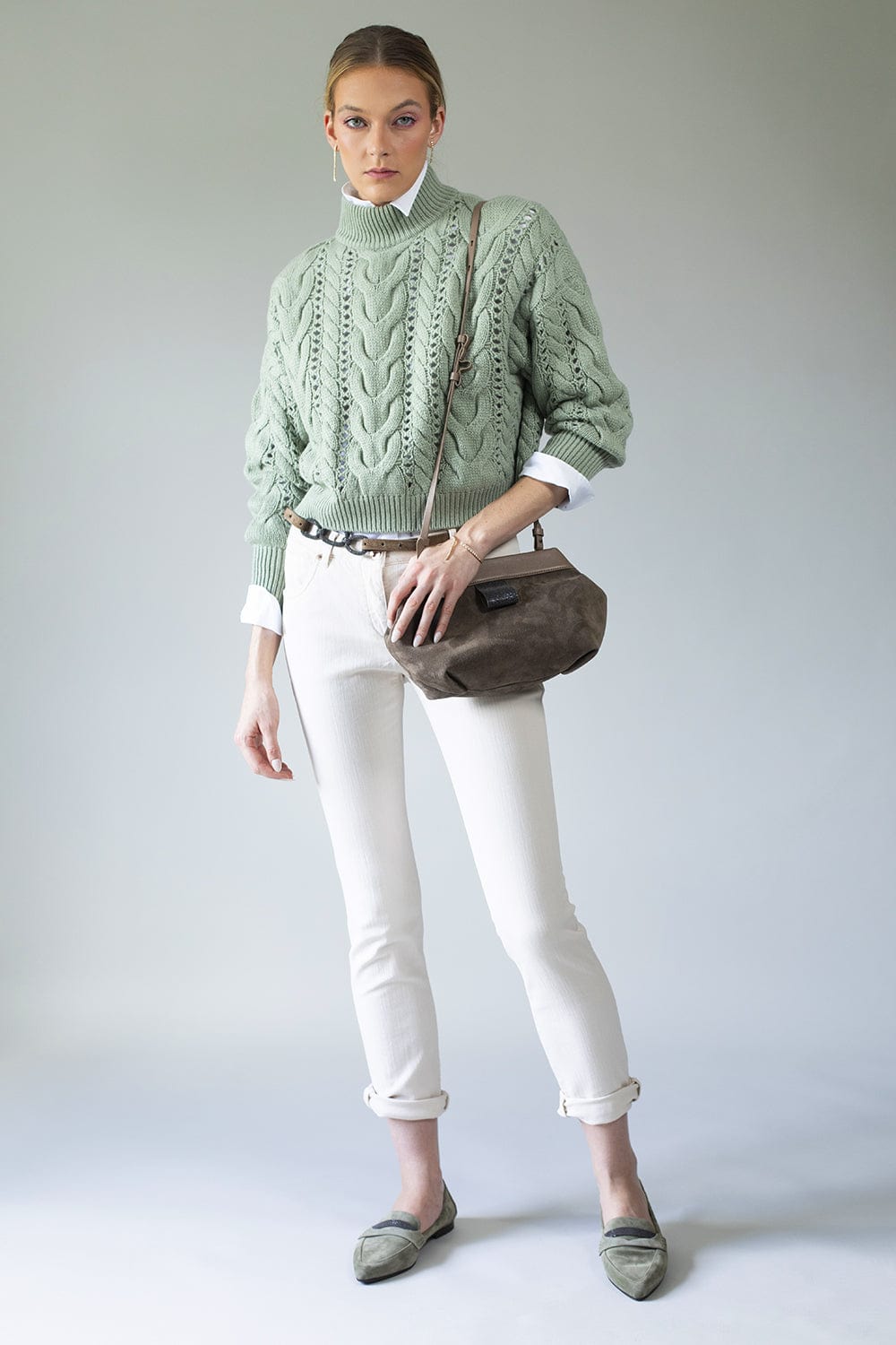 BRUNELLO CUCINELLI-Cropped Cable Knit Mock Neck-