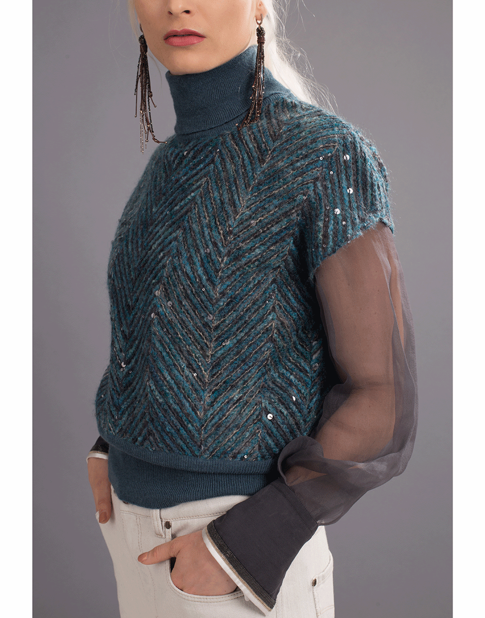 BRUNELLO CUCINELLI-Dazzling Chevron Embroidery Sweater-