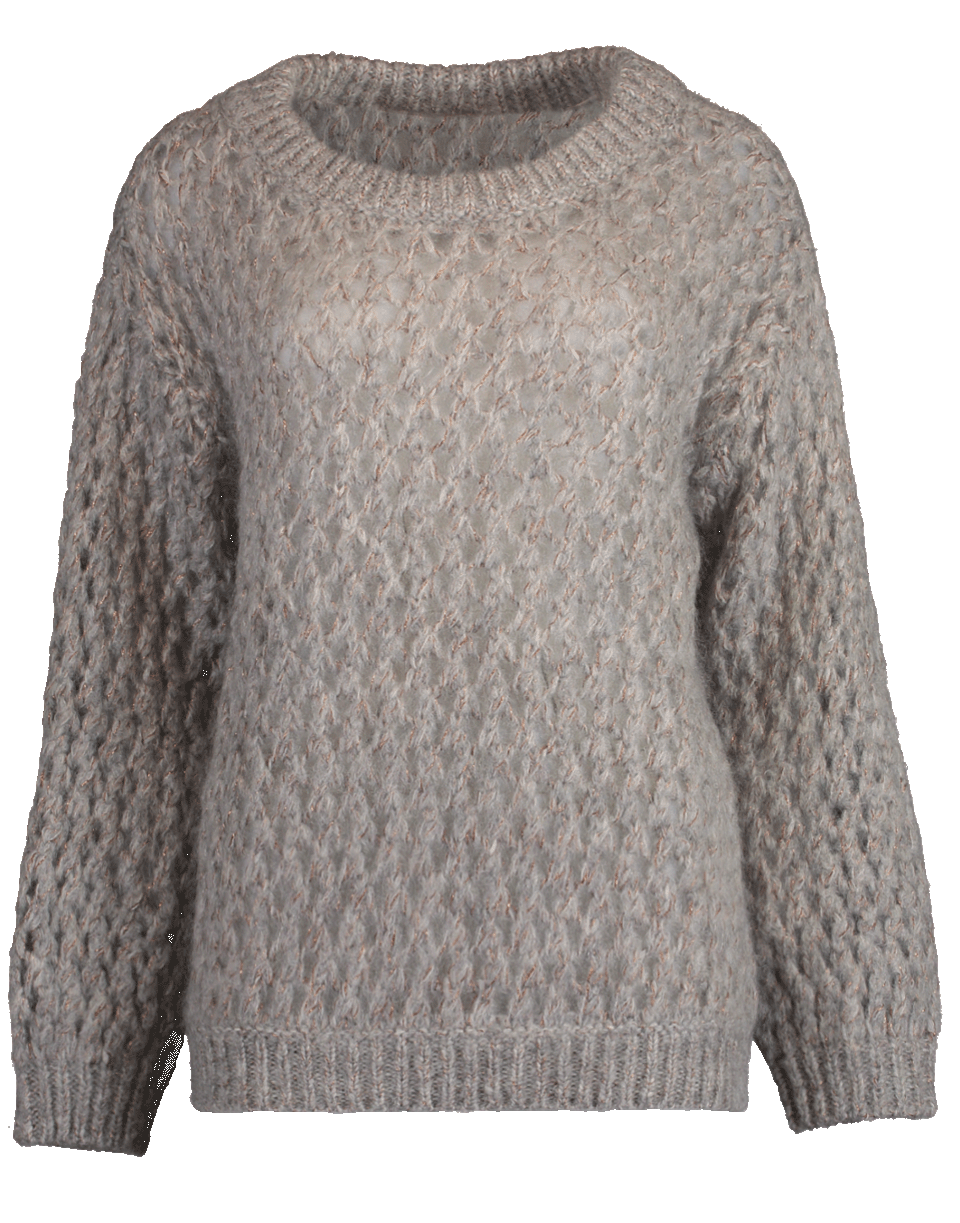 BRUNELLO CUCINELLI-Open Weave Net Mohair Crewneck Sweater-