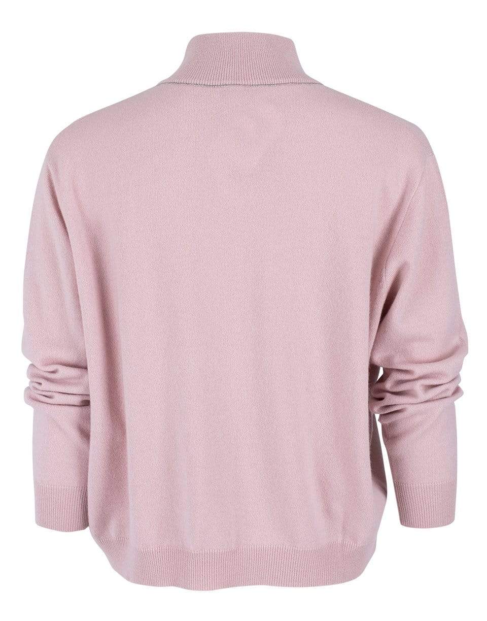 BRUNELLO CUCINELLI-Pastel Pink Long Sleeve Cashmere Rib Neck Sweater-