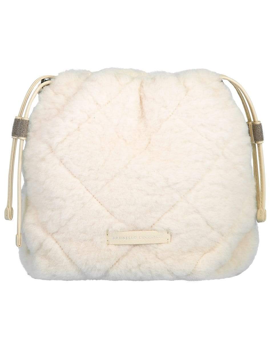 BRUNELLO CUCINELLI-Quilted Shearling Pouch Bag-OFFWHITE