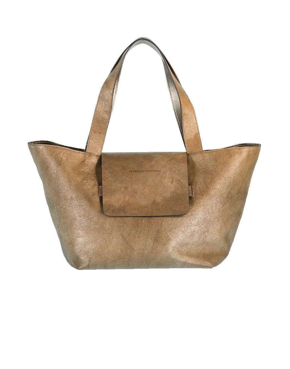 BRUNELLO CUCINELLI-Glitter Leather Tote With Strap-DUNE