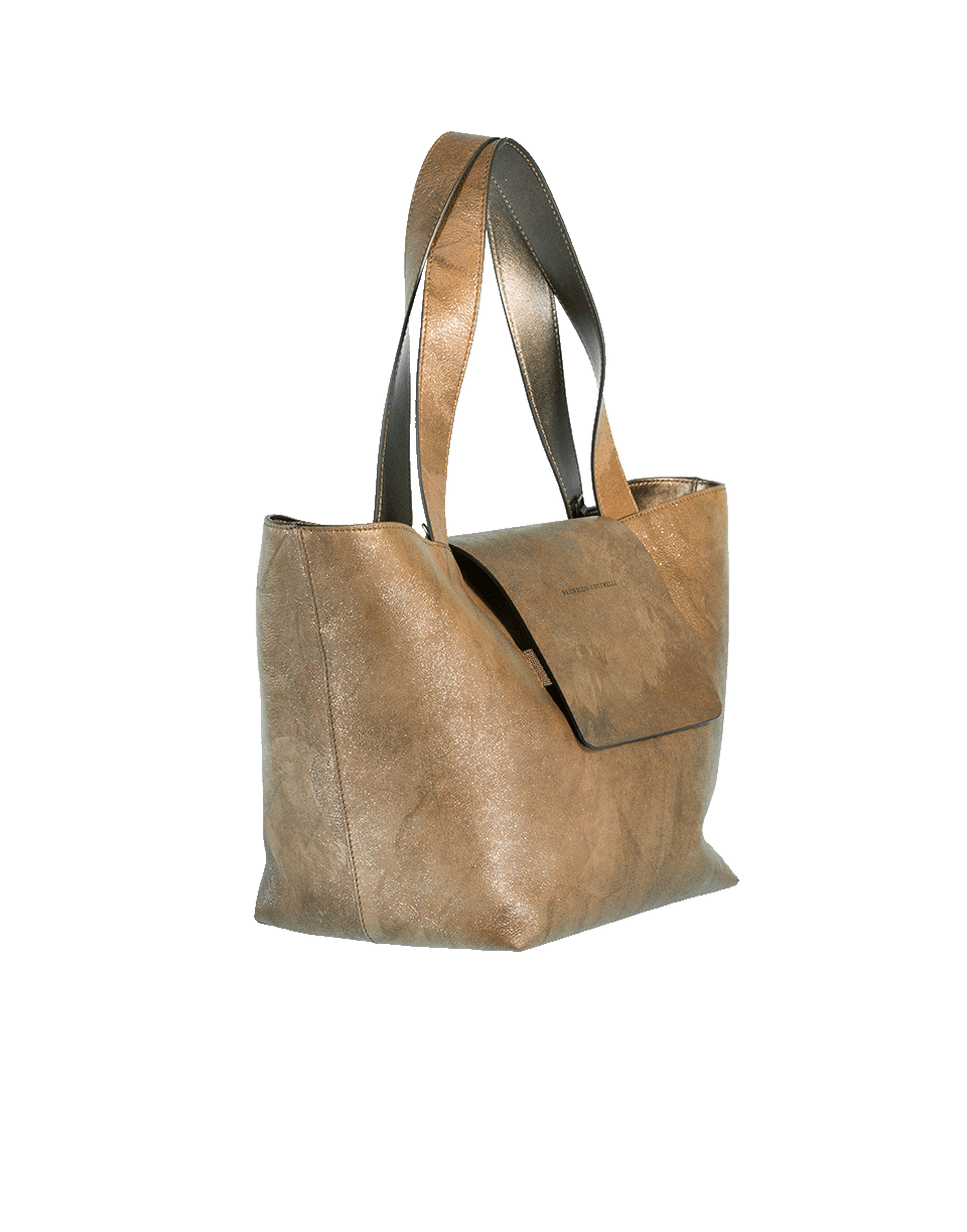 BRUNELLO CUCINELLI-Glitter Leather Tote With Strap-DUNE
