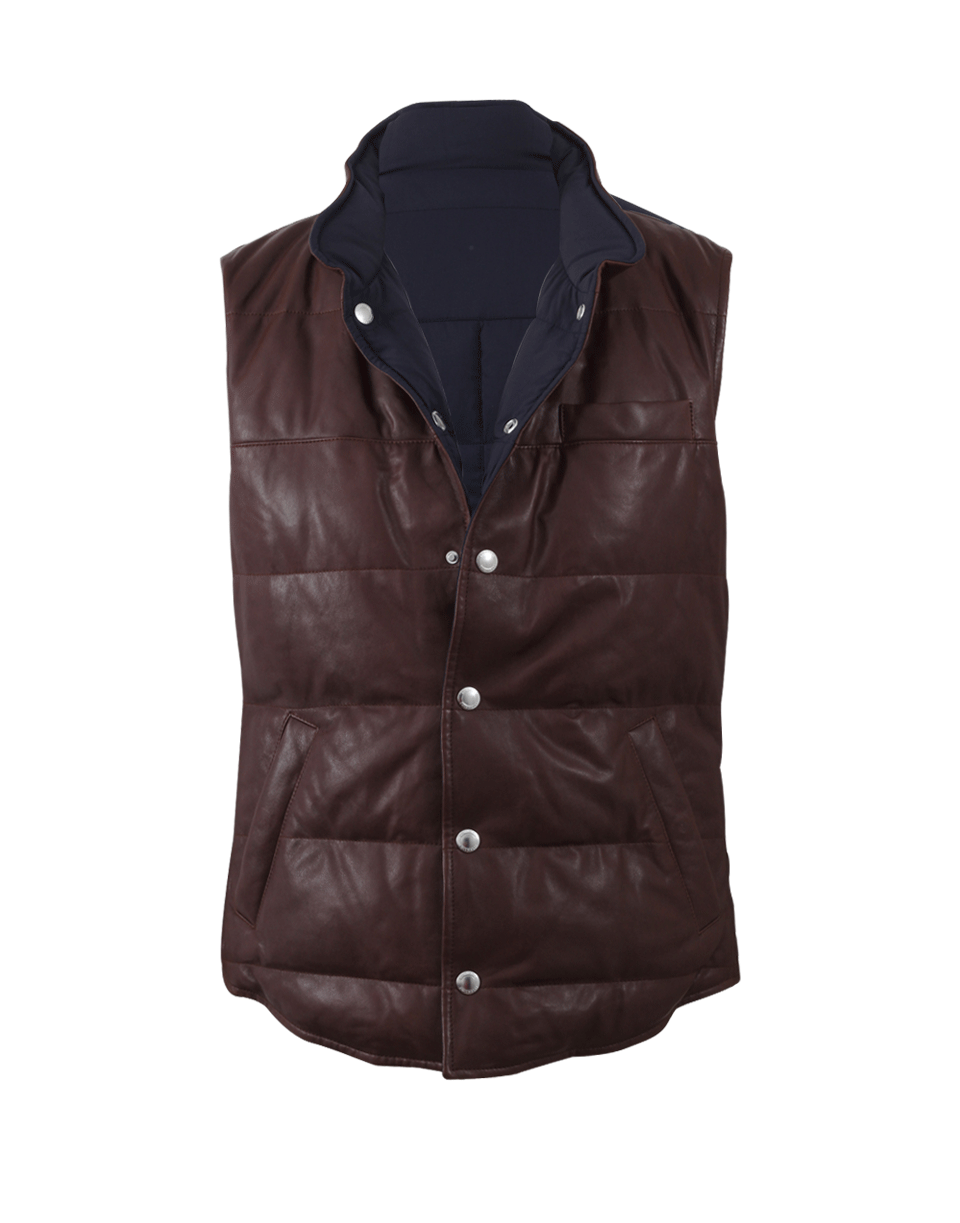 BRUNELLO CUCINELLI-Reversible Quilted Leather Vest-