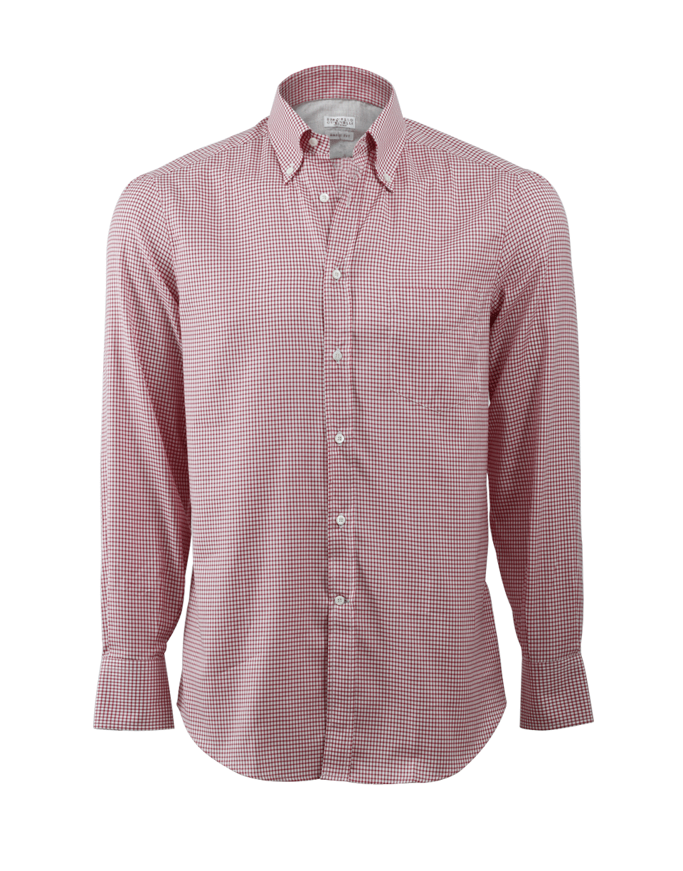 BRUNELLO CUCINELLI-Gingham Spread Collar Shirt-