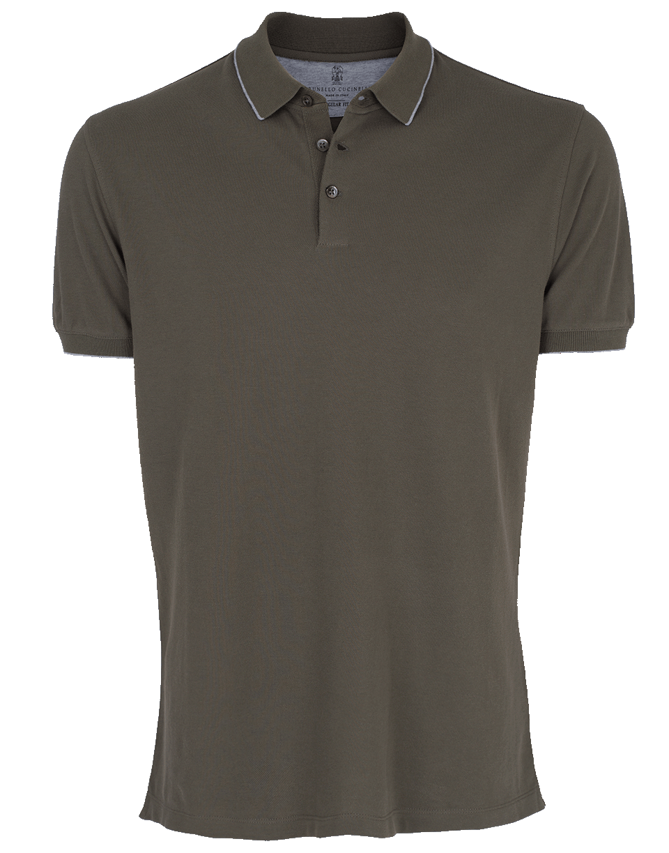 BRUNELLO CUCINELLI-Single Stripe Trim Collar Polo Shirt-