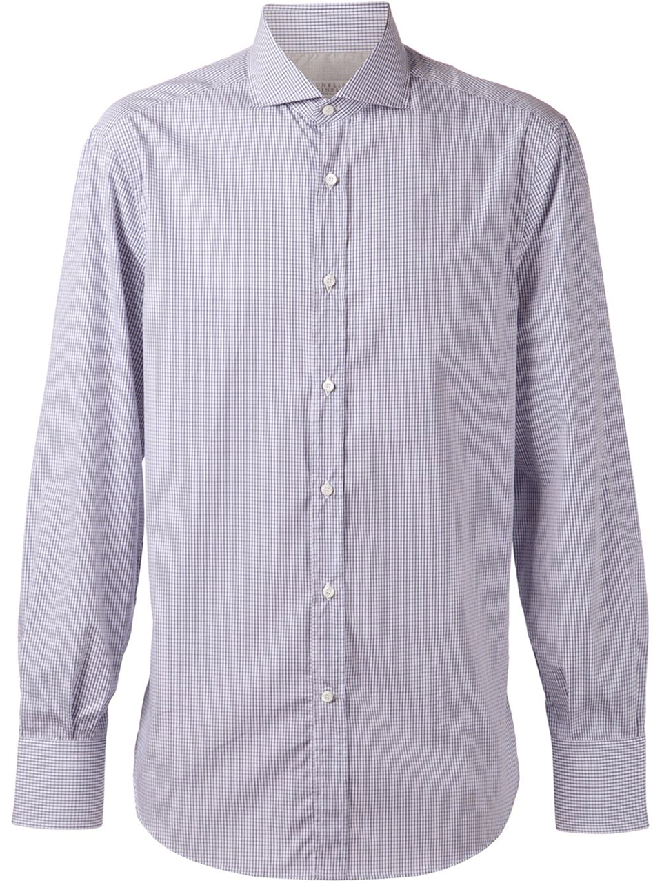 BRUNELLO CUCINELLI-Spread Collar Mini Check Shirt-