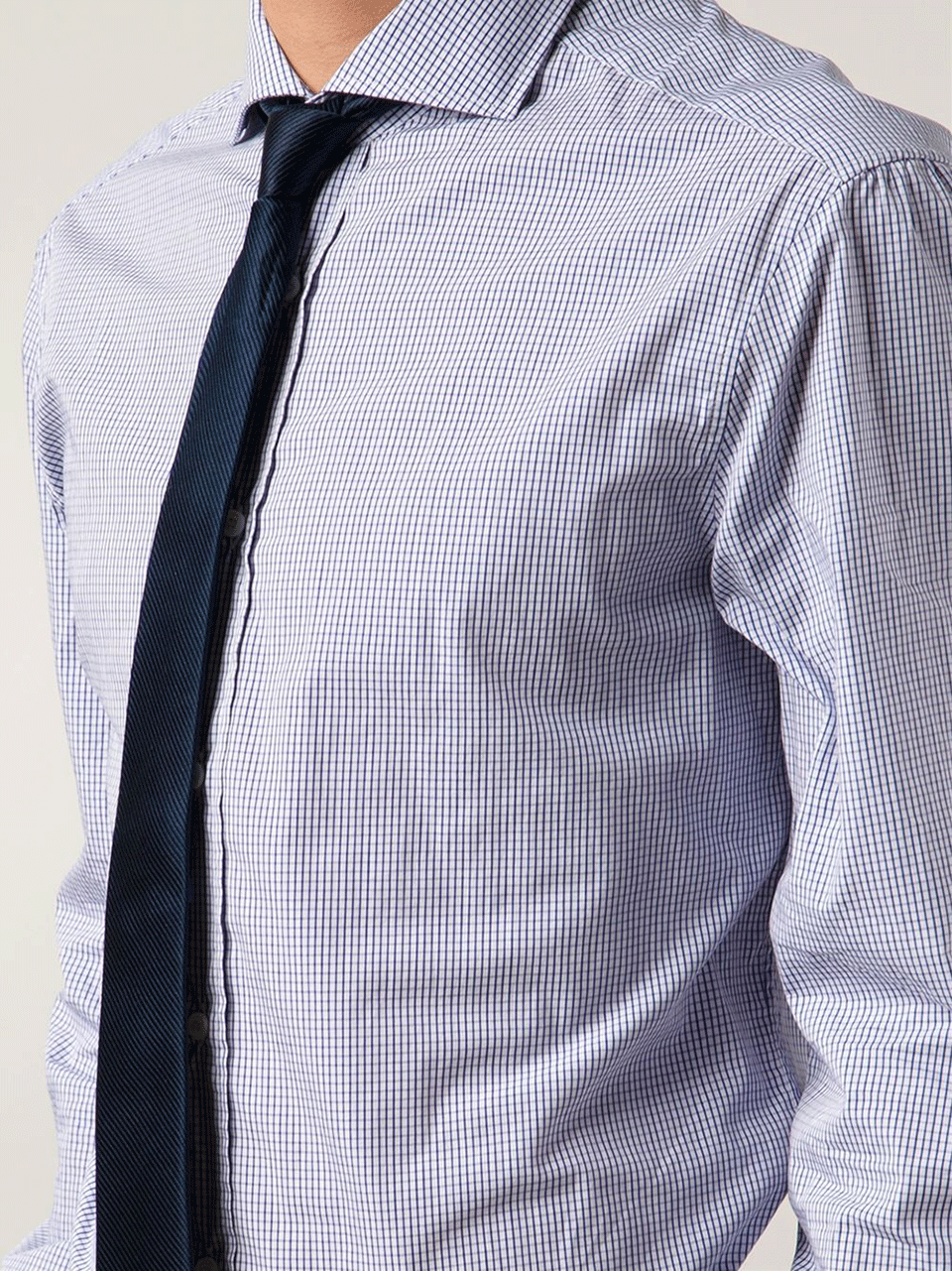 BRUNELLO CUCINELLI-Spread Collar Mini Check Shirt-