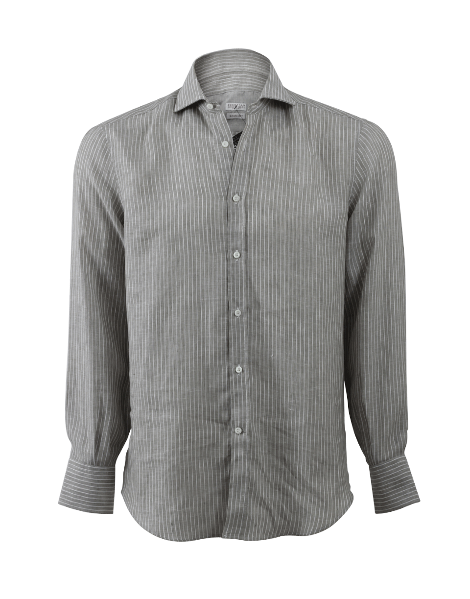 BRUNELLO CUCINELLI-Stripe Spread Collar Shirt-