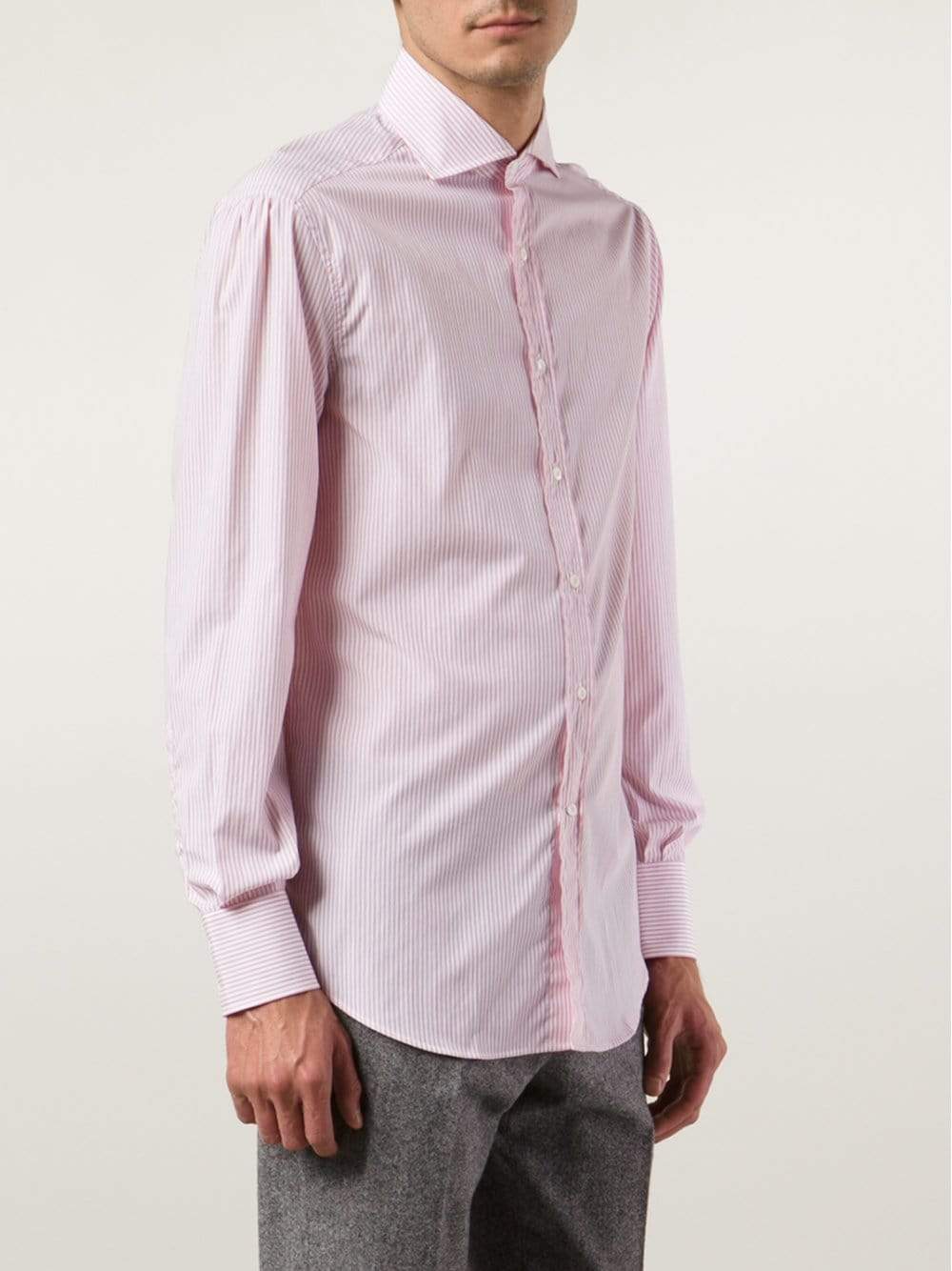 BRUNELLO CUCINELLI-Striped Spread Collar Shirt-