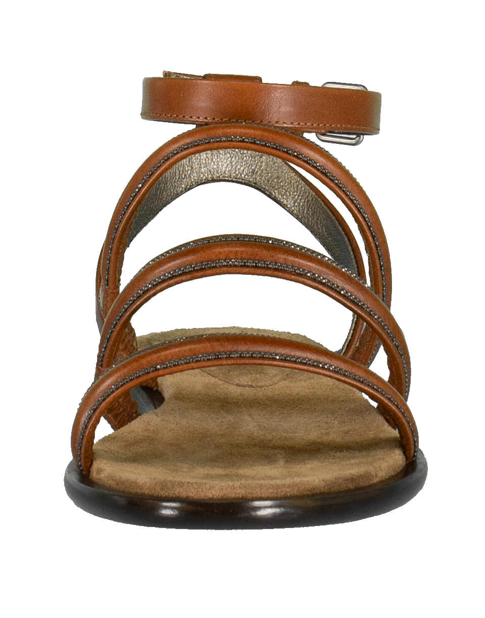 BRUNELLO CUCINELLI-Riding Leather Strap Flat Sandal-
