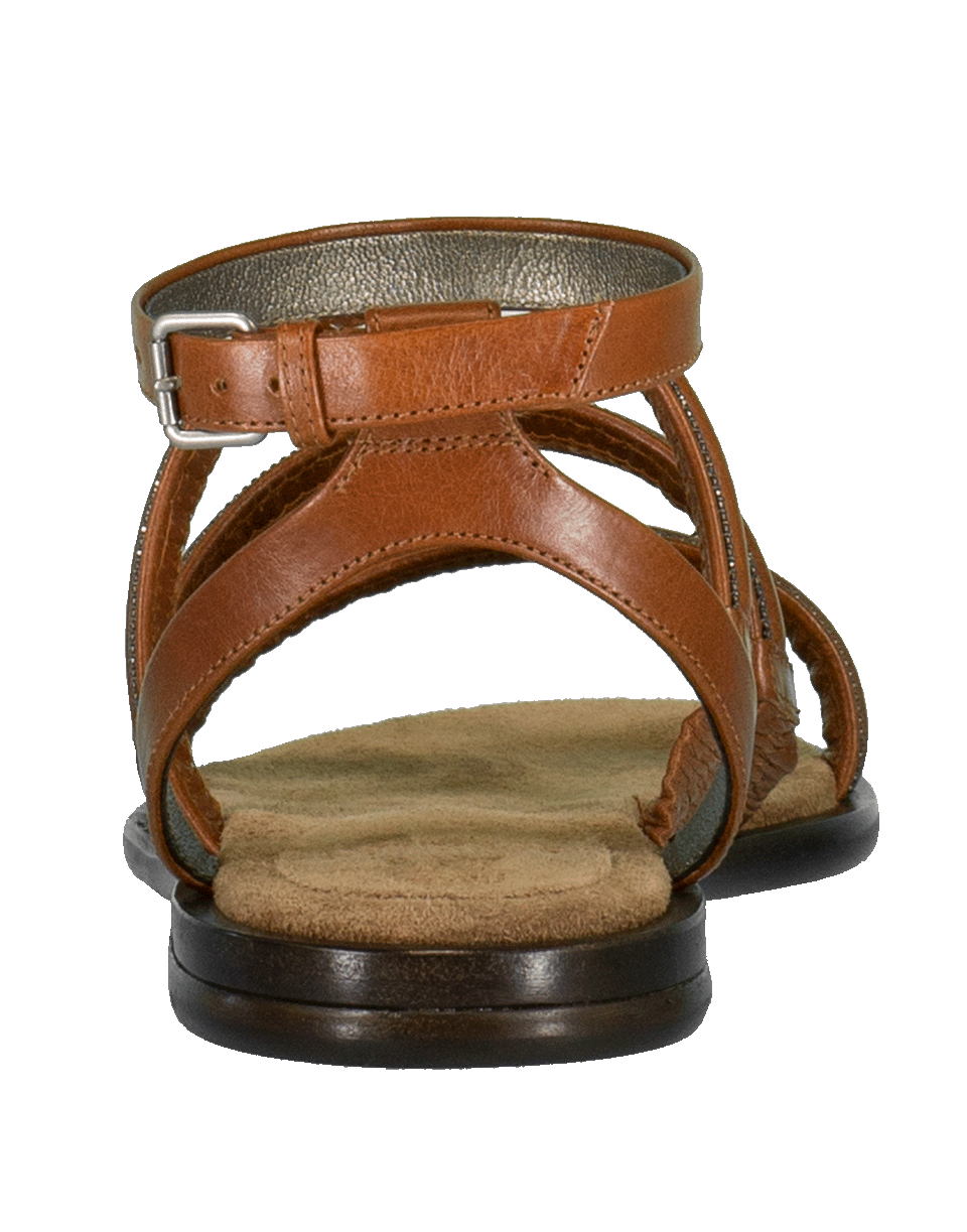 BRUNELLO CUCINELLI-Riding Leather Strap Flat Sandal-