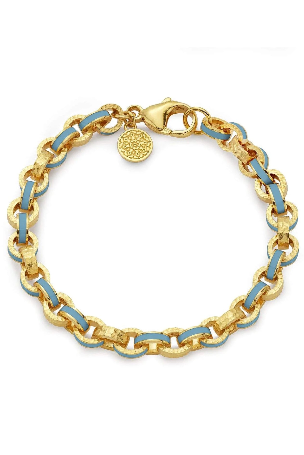 BUDDHA MAMA-Sky Blue Enamel Link Bracelet-YELLOW GOLD