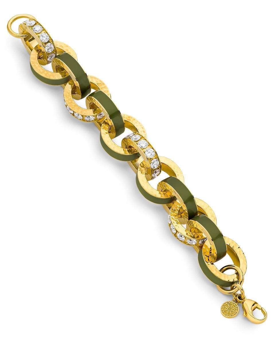 BUDDHA MAMA-Big Link Army Green and Diamond Bracelet-YELLOW GOLD