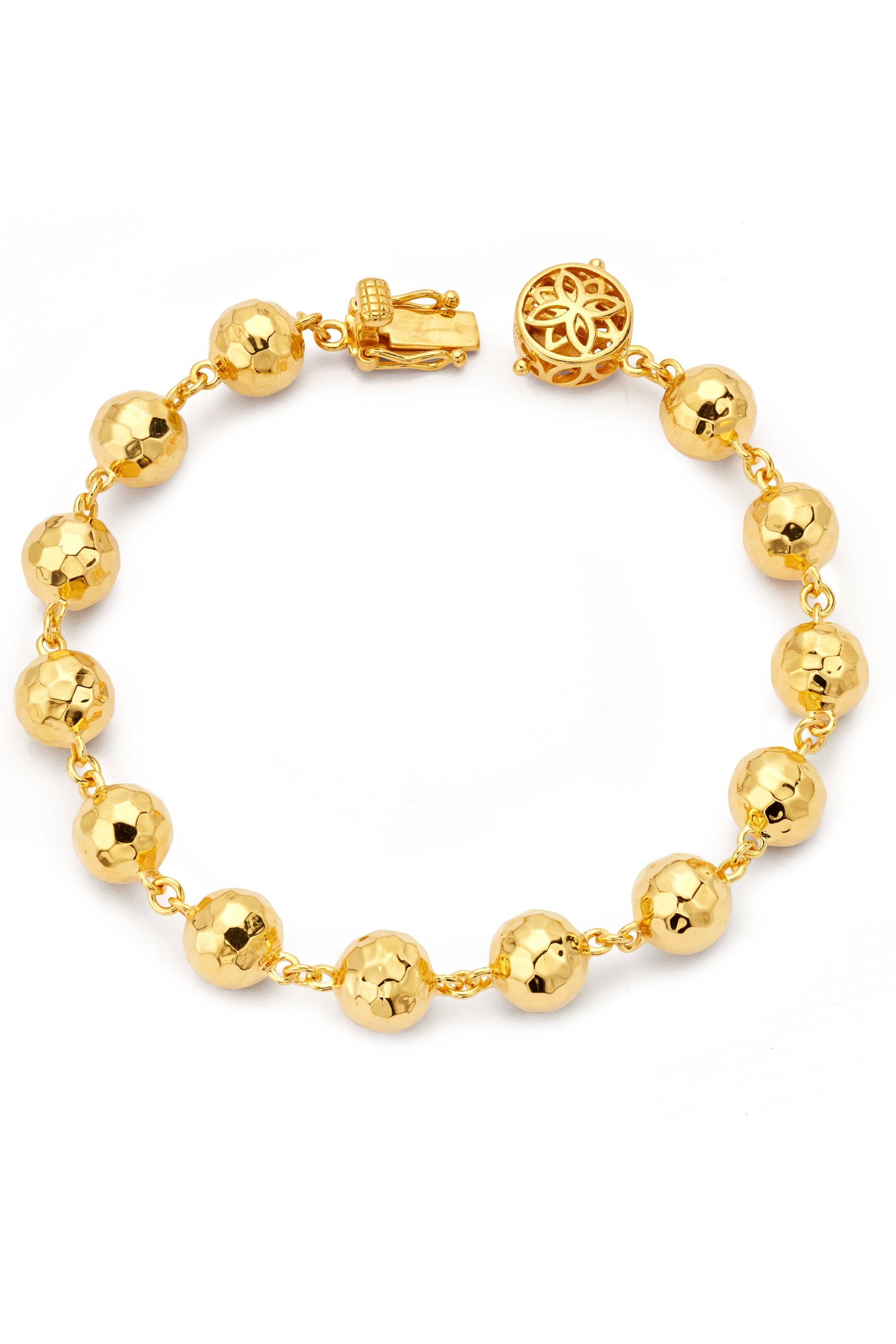 BUDDHA MAMA-Hammered Ball Bead Bracelet-YELLOW GOLD