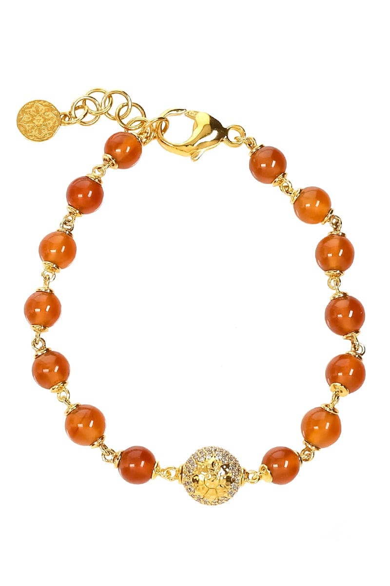 BUDDHA MAMA-Hessonite Garnet Bead Bracelet-YELLOW GOLD