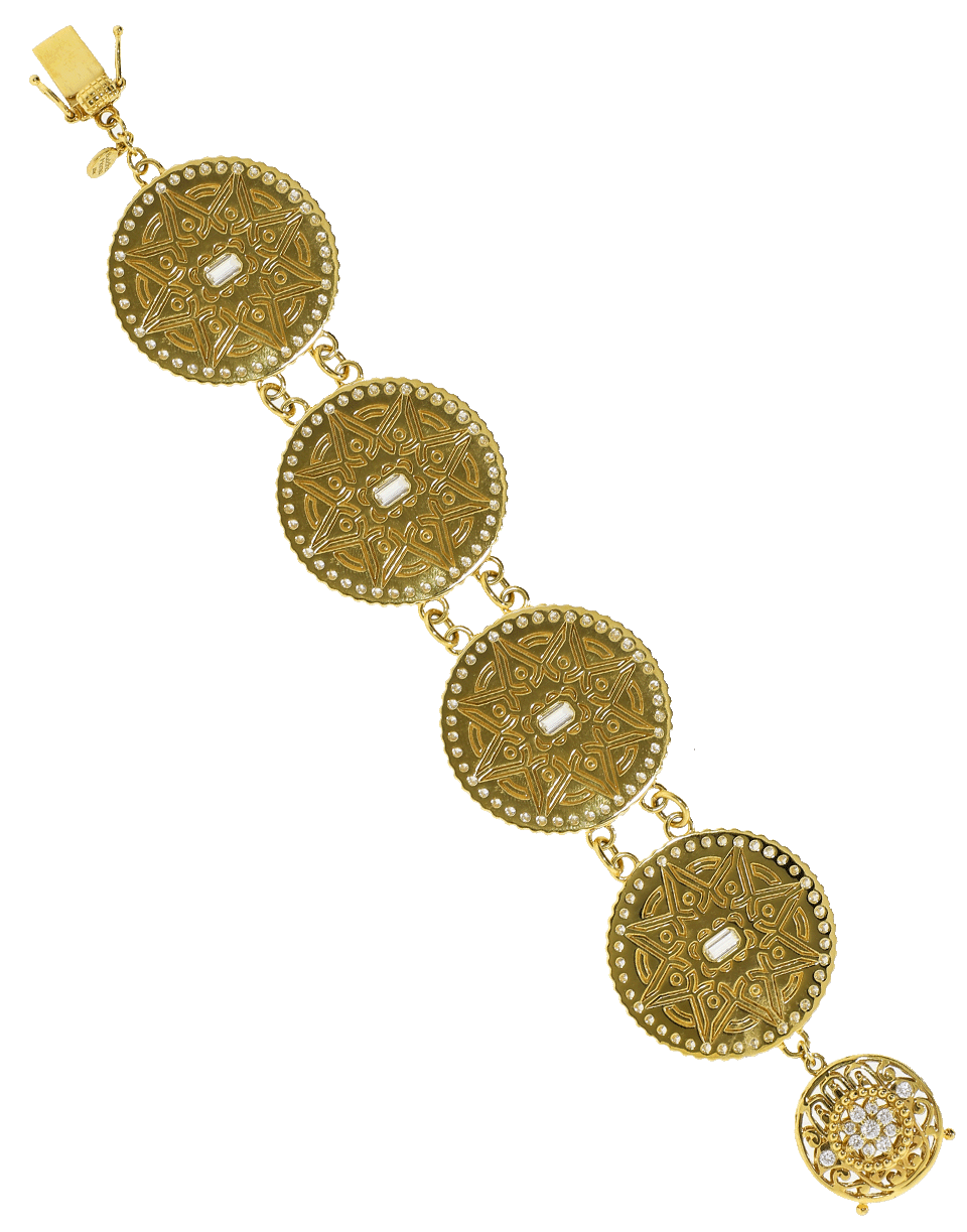 BUDDHA MAMA-White Enamel And Diamond Coin Bracelet-YELLOW GOLD