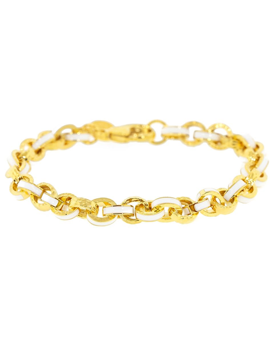 BUDDHA MAMA-White Enamel Link Bracelet-YELLOW GOLD