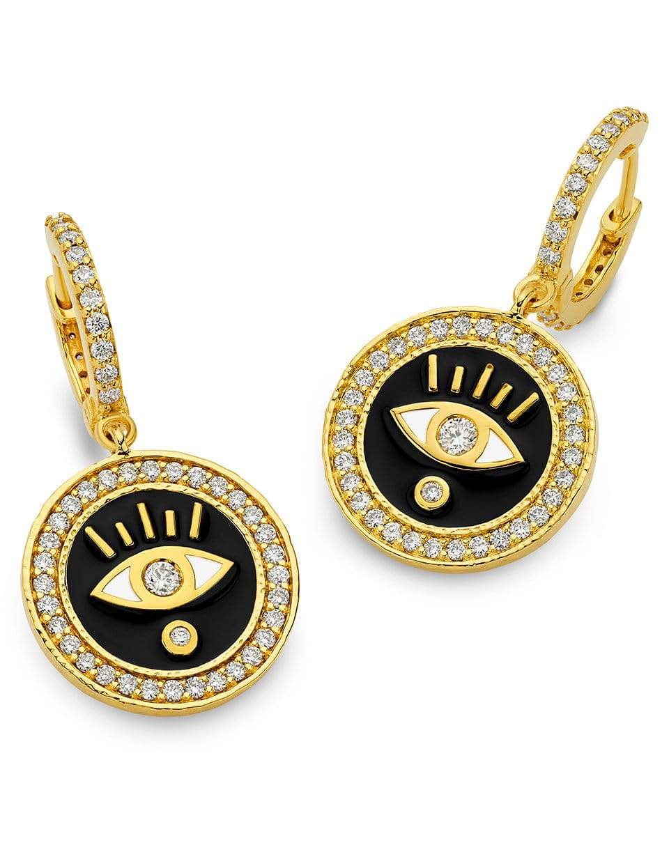 BUDDHA MAMA-Black Evil Eye Huggie Coin Earrings-